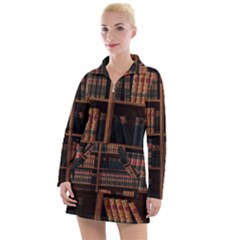 Book Bookshelf Bookcase Library Women s Long Sleeve Casual Dress by Ravend