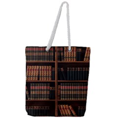 Book Bookshelf Bookcase Library Full Print Rope Handle Tote (large) by Ravend