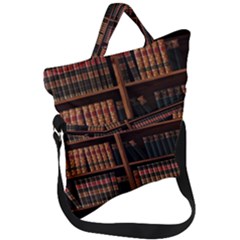 Book Bookshelf Bookcase Library Fold Over Handle Tote Bag by Ravend