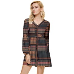 Book Bookshelf Bookcase Library Tiered Long Sleeve Mini Dress by Ravend