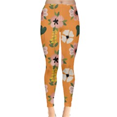 Flower White Pattern Floral Leggings  by Ravend