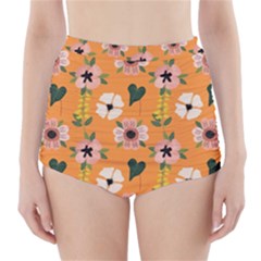 Flower White Pattern Floral High-waisted Bikini Bottoms by Ravend