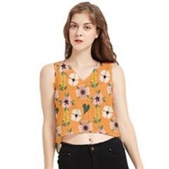 Flower White Pattern Floral V-neck Cropped Tank Top by Ravend