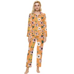 Flower White Pattern Floral Womens  Long Sleeve Velvet Pocket Pajamas Set by Ravend