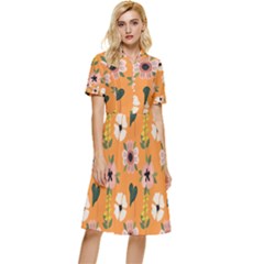 Flower White Pattern Floral Button Top Knee Length Dress by Ravend