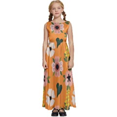 Flower White Pattern Floral Kids  Satin Sleeveless Maxi Dress