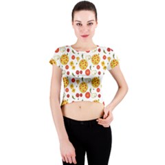 Illustration Pizza Background Vegetable Crew Neck Crop Top by Ravend