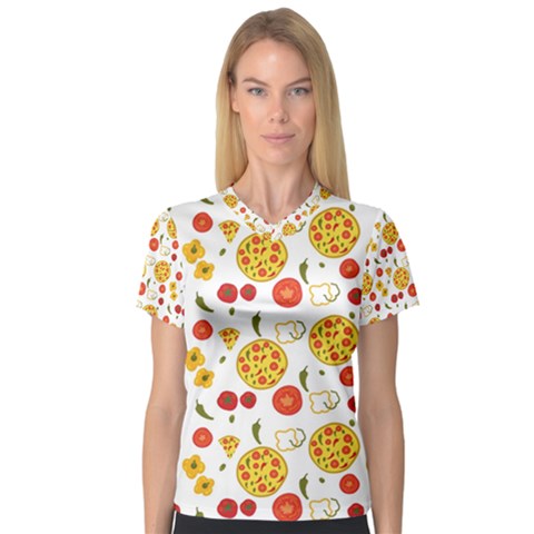 Illustration Pizza Background Vegetable V-neck Sport Mesh Tee by Ravend