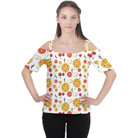 Illustration Pizza Background Vegetable Cutout Shoulder Tee by Ravend