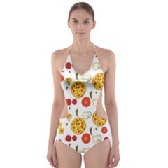 Illustration Pizza Background Vegetable Cut-out One Piece Swimsuit by Ravend