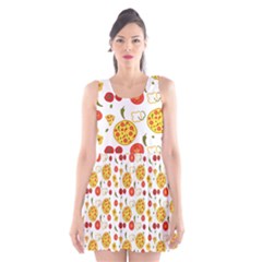 Illustration Pizza Background Vegetable Scoop Neck Skater Dress by Ravend