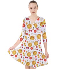 Illustration Pizza Background Vegetable Quarter Sleeve Front Wrap Dress by Ravend