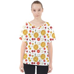 Illustration Pizza Background Vegetable V-neck Dolman Drape Top by Ravend