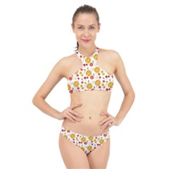 Illustration Pizza Background Vegetable High Neck Bikini Set by Ravend