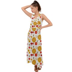 Illustration Pizza Background Vegetable V-neck Chiffon Maxi Dress by Ravend