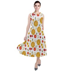 Illustration Pizza Background Vegetable Round Neck Boho Dress by Ravend