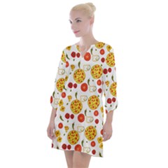 Illustration Pizza Background Vegetable Open Neck Shift Dress by Ravend