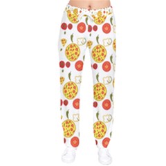 Illustration Pizza Background Vegetable Women Velvet Drawstring Pants by Ravend