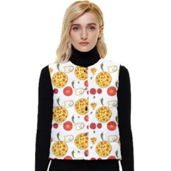 Illustration Pizza Background Vegetable Women s Short Button Up Puffer Vest by Ravend