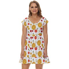 Illustration Pizza Background Vegetable Short Sleeve Tiered Mini Dress by Ravend