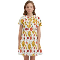 Illustration Pizza Background Vegetable Kids  Bow Tie Puff Sleeve Dress by Ravend