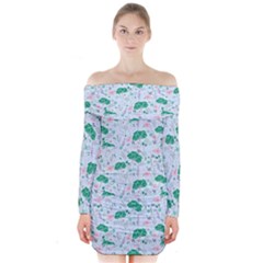 Flower Pattern Wallpaper Seamless Long Sleeve Off Shoulder Dress by Ravend