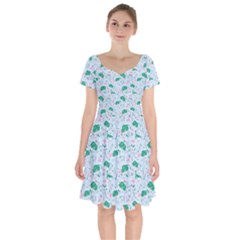 Flower Pattern Wallpaper Seamless Short Sleeve Bardot Dress by Ravend