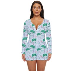 Flower Pattern Wallpaper Seamless Long Sleeve Boyleg Swimsuit by Ravend