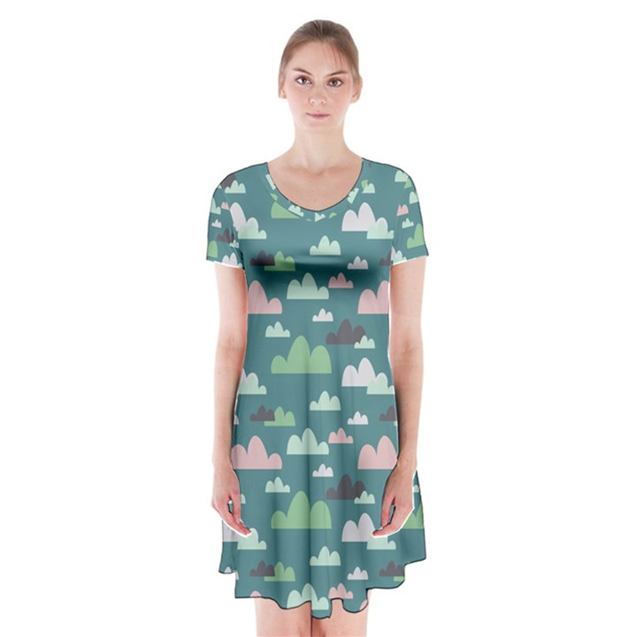 Llama Clouds  Short Sleeve V-neck Flare Dress