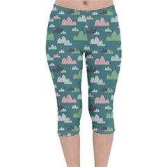 Llama Clouds  Velvet Capri Leggings  by ConteMonfrey