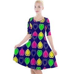 Blue Colorful Hearts Quarter Sleeve A-line Dress by ConteMonfrey