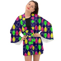 Blue Colorful Hearts Long Sleeve Kimono by ConteMonfrey