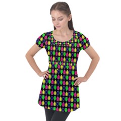 Colorful Mini Hearts Puff Sleeve Tunic Top by ConteMonfrey