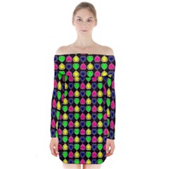 Colorful Mini Hearts Long Sleeve Off Shoulder Dress by ConteMonfrey