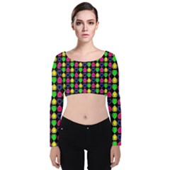 Colorful Mini Hearts Velvet Long Sleeve Crop Top by ConteMonfrey