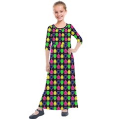 Colorful Mini Hearts Kids  Quarter Sleeve Maxi Dress by ConteMonfrey