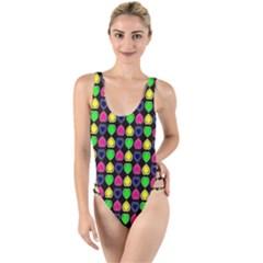 Colorful Mini Hearts High Leg Strappy Swimsuit by ConteMonfrey