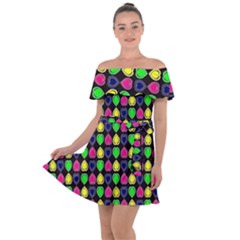 Colorful Mini Hearts Off Shoulder Velour Dress by ConteMonfrey