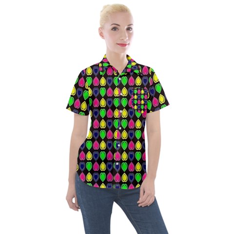 Colorful Mini Hearts Women s Short Sleeve Pocket Shirt by ConteMonfrey