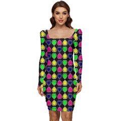 Colorful Mini Hearts Women Long Sleeve Ruched Stretch Jersey Dress by ConteMonfrey