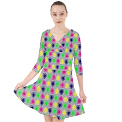 Colorful Mini Hearts Grey Quarter Sleeve Front Wrap Dress by ConteMonfrey