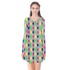 Colorful Mini Hearts Grey Long Sleeve V-neck Flare Dress by ConteMonfrey