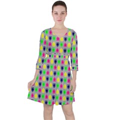 Colorful Mini Hearts Grey Quarter Sleeve Ruffle Waist Dress by ConteMonfrey