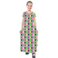 Colorful Mini Hearts Grey Kids  Short Sleeve Maxi Dress by ConteMonfrey