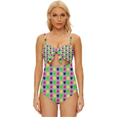 Colorful Mini Hearts Grey Knot Front One-piece Swimsuit by ConteMonfrey