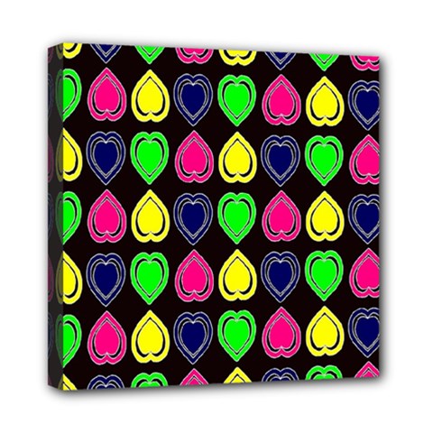 Black Blue Colorful Hearts Mini Canvas 8  X 8  (stretched) by ConteMonfrey