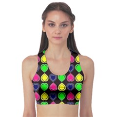 Black Blue Colorful Hearts Sports Bra by ConteMonfrey