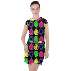 Black Blue Colorful Hearts Drawstring Hooded Dress by ConteMonfrey