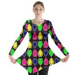 Black Blue Colorful Hearts Long Sleeve Tunic  by ConteMonfrey