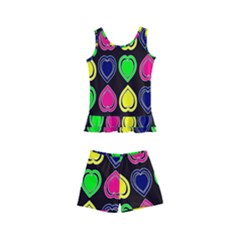 Black Blue Colorful Hearts Kids  Boyleg Swimsuit by ConteMonfrey